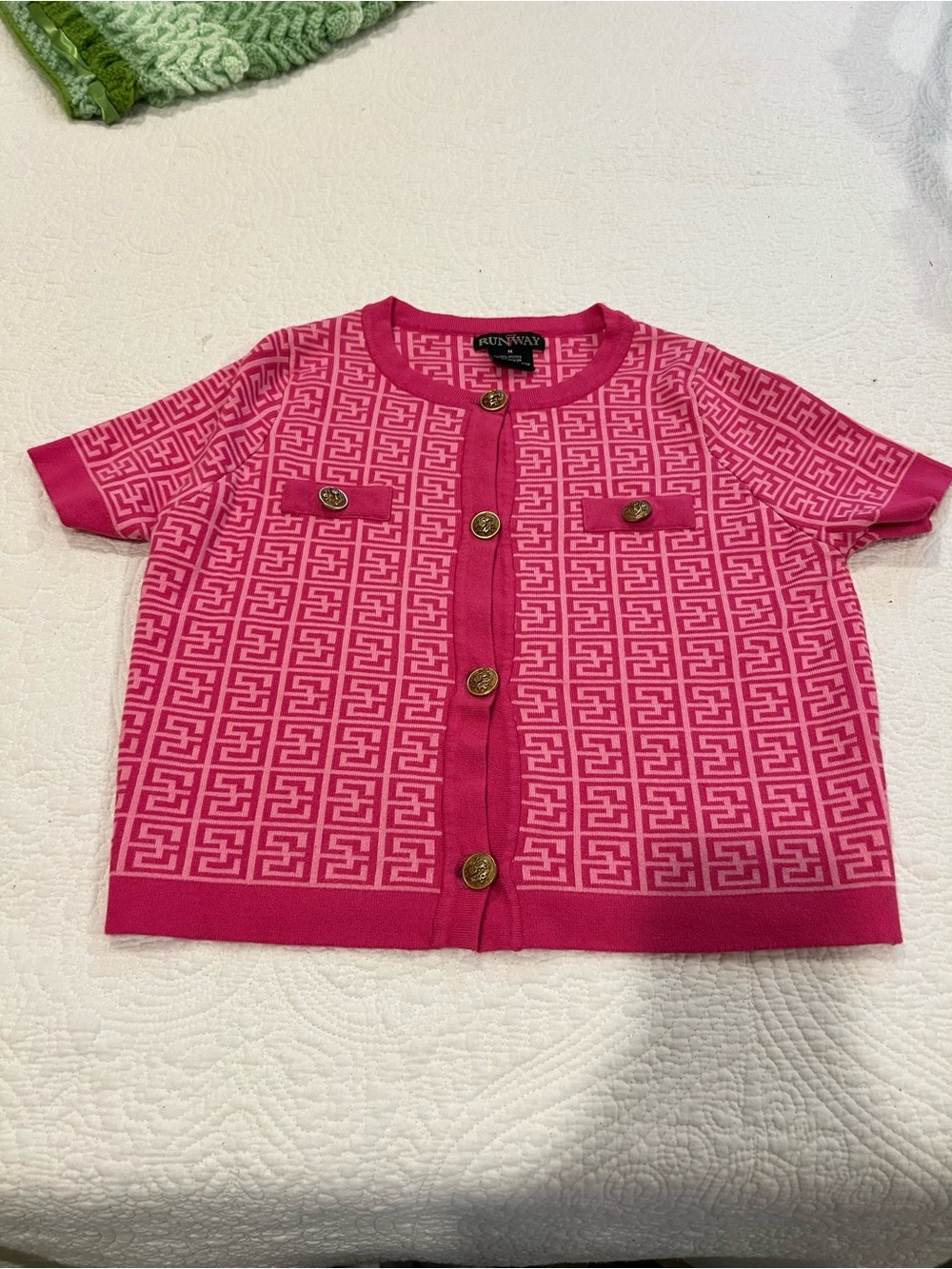 Women’s beautiful Pink Patterned Short-Sleeve Cardigan Size M